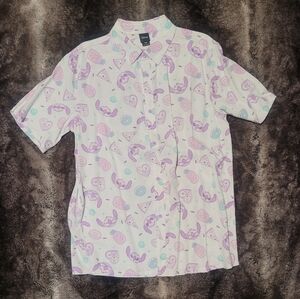 small disney white and pink lilo and stitch button up shirt, size small